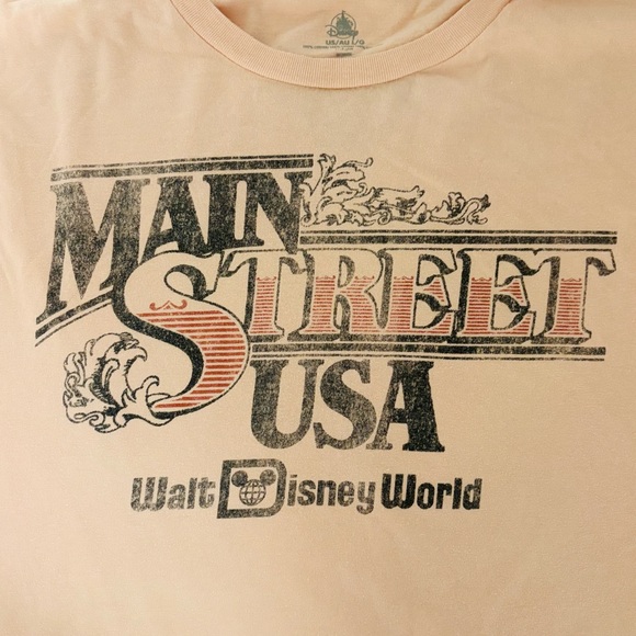 Disney Parks Women’s Magic Kingdom Main Street USA Peach Cropped T-Shirt - Picture 4 of 5